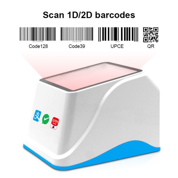 CMOS 1D 2D POS Barcode Scanner USB Desktop For Mobile Payment