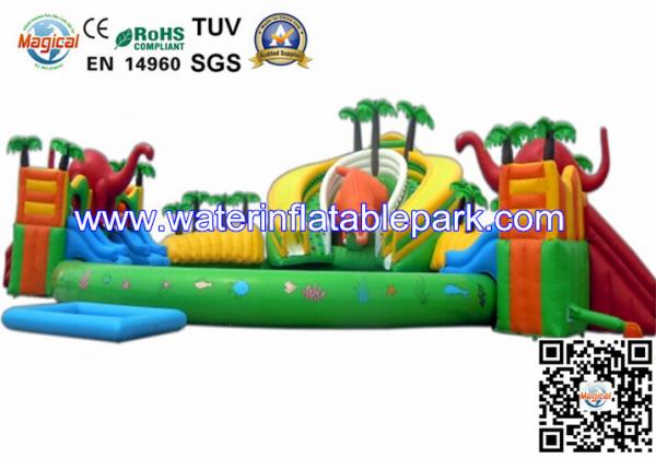 Quality Outdoor Inflatable Water Park For Kids , Large Inflatable Water Slides With Pool for sale
