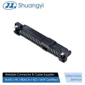 SAS 29P Female Connector with fish fork, SMT, Gold-Plated 30U, PCB Mount, High-Speed Signal and Power Transmission, RoHS &HF Compliant