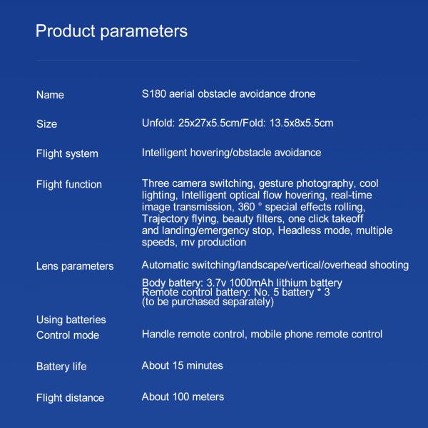 Beginner Operator Skill Level 2024 S180 Drone Headless Mode with Optical Flow Positioning and Electric Modulation