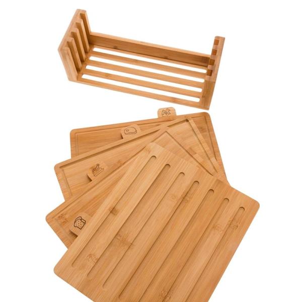 Eco-Friendly Solid Bamboo Square Chopping Board Set With Stand For Kitchen Sustainable