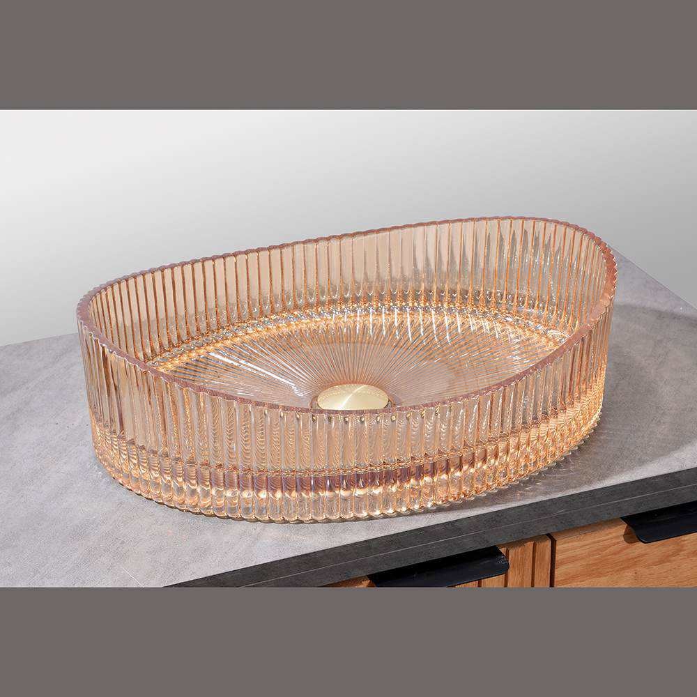 Amber Color 500*370*140mm Glass Wash Basin No Overflow For Space Saving Solution