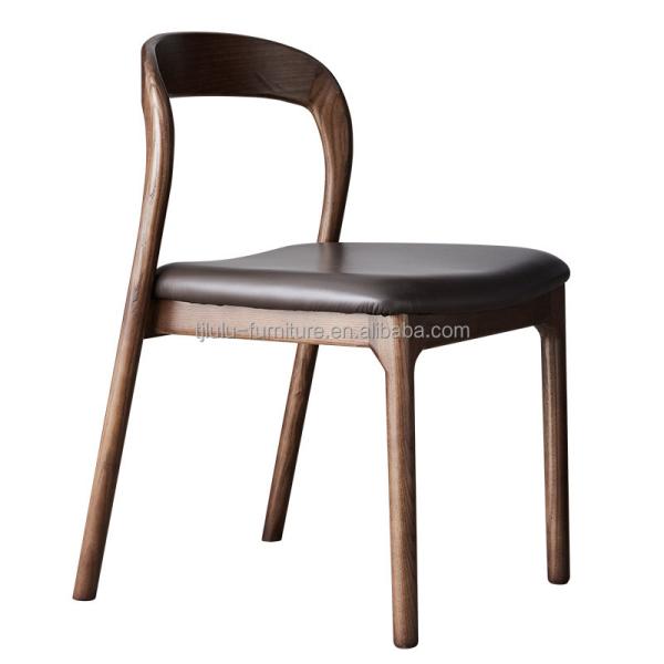 Modern Bent Backrest Solid Wood Stackable Leather Upholstered Dining Chair with Curved Backrest Design