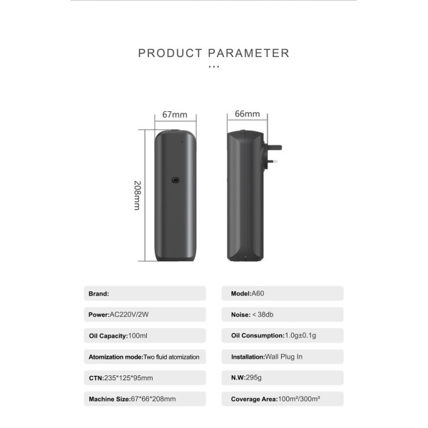 3W Small Automatic Waterless Aroma Diffuser Machine Plastic Direct Plug-in 100ml Smart Electric Diffusion Machine