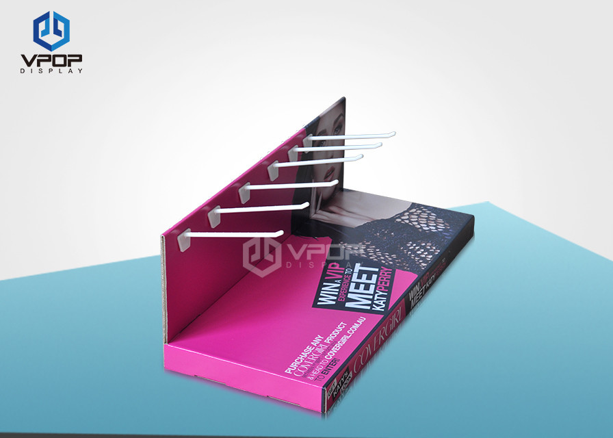 Cosmetic Cardboard Hook Display , Black Retail Display Racks With Hook