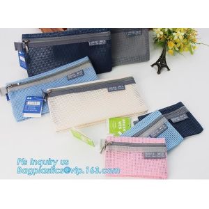 zipper lock file document mesh bag, A6 transparent zipper mesh document file