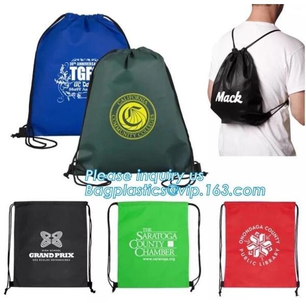 Quality New recycled pp woven bag custom foldable polyester shopping bags,Hot Sales Gym Bag Drawstring 210d Polyester Drawstring for sale