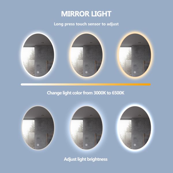 Round Polished Edge Bathroom Mirrors With LED Light Smart Touch Sensor