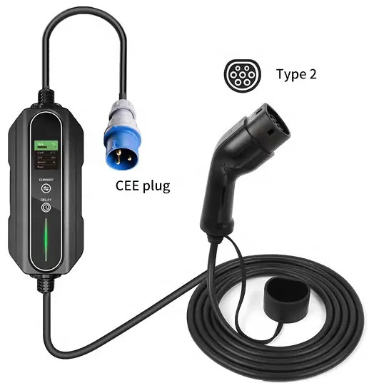 Quality Type 2 To Commando Plug Portable EV Charger 8A To 16A Variable 3.6kW 5 Metre for sale