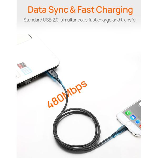 ROHS USB Lightning Charging Cable 480Mbps Apple Braided Lightning Cable