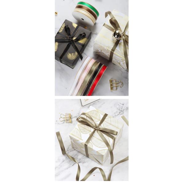 100% Polyester Single Side Ribbon Sequin for Gift Packing Gold/Silver Edged Satin Ribbon