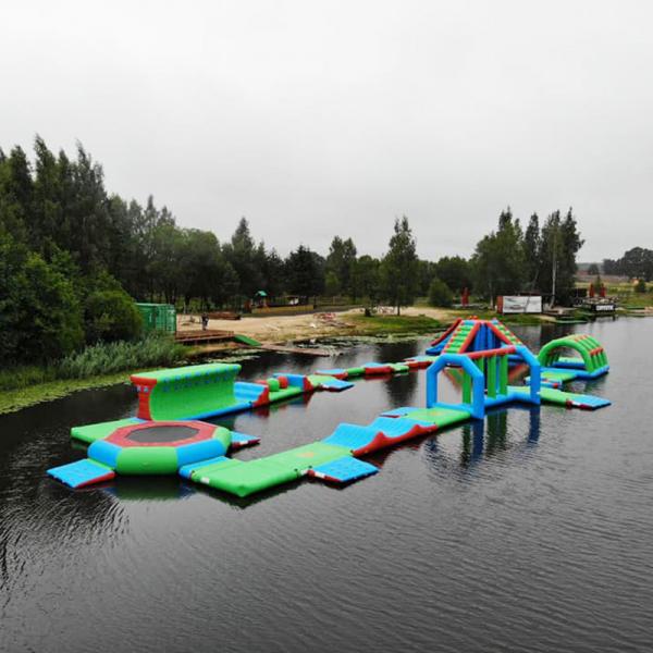 Quality Durable 0.9mm PVC Tarpaulin Inflatable Lake Water Park Green , Blue And Red Color for sale