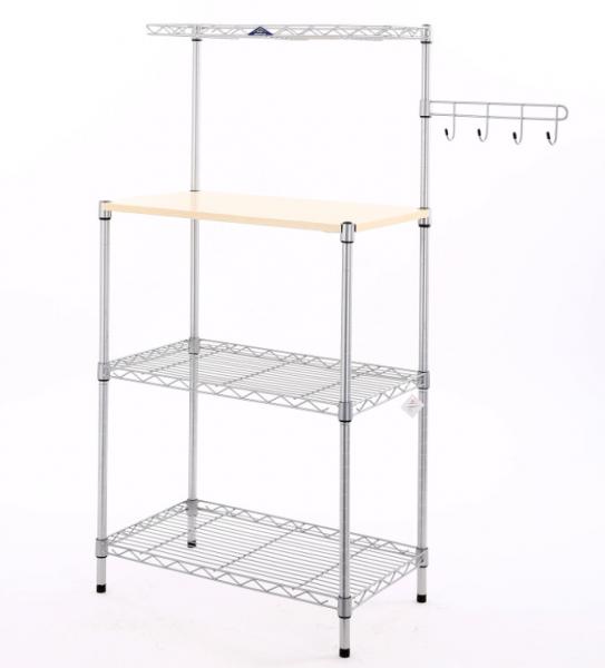 Quality 3 Tiers Chrome Metal Wire Kitchen Cart with MDF Board Adjustable Epoxy Black Metal Kitchen for sale