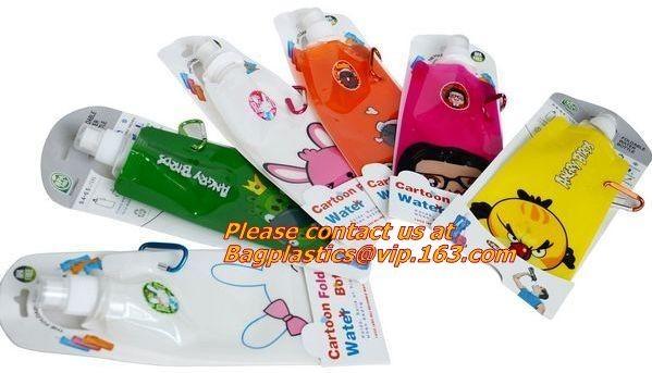 Quality Spouted flexible foldable water bag with carabiner for running, flexible printing and lami for sale