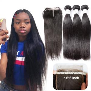 China 100 Unprocessed Virgin Brazilian Hair For Lady , 6 X 6 Lace Closure With Bundles on sale