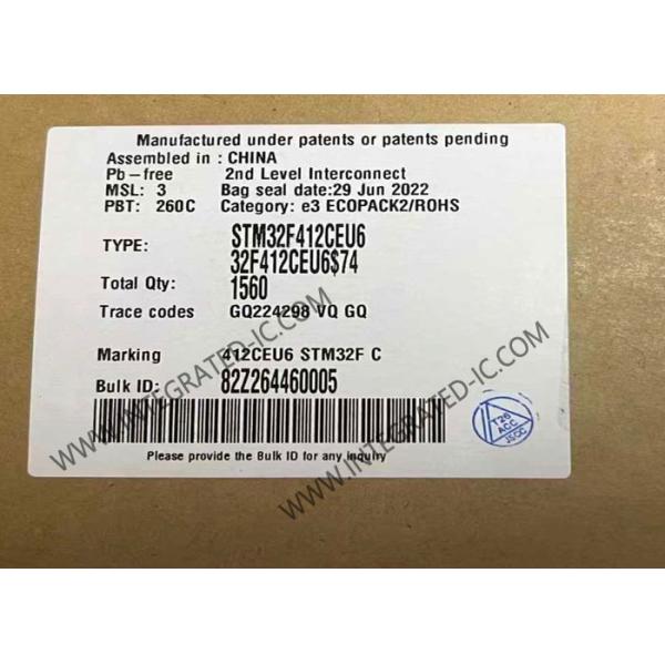 Quality STM32F412CEU6 Microcontroller MCU 100MHz 32Bit Microcontroller IC UFQFPN48 Embedded MCU for sale