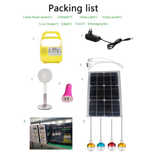 Mini Portable 3pcs Saving Solar Charged Lighting System 3W Energy Panel LED