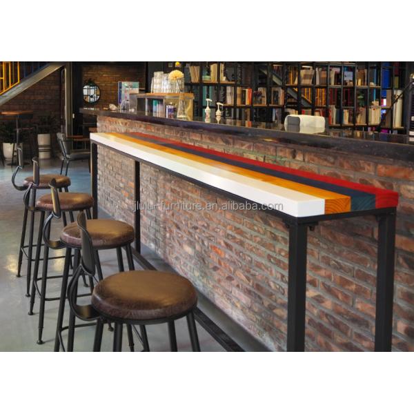 Home Bar Rustic Metal Frame Dining Tables High Rectangular Wood Kitchen Bar Table Stool