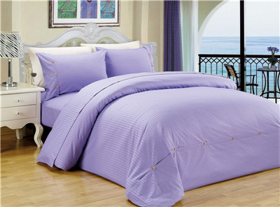 Sateen Stripe Duvet Cover Polyester Cotton Bedding Set 4pcs Solid Color