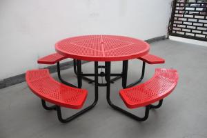  Commercial Garden Round Picnic Table Set Perforated Steel Material With Four Benches Manufactures