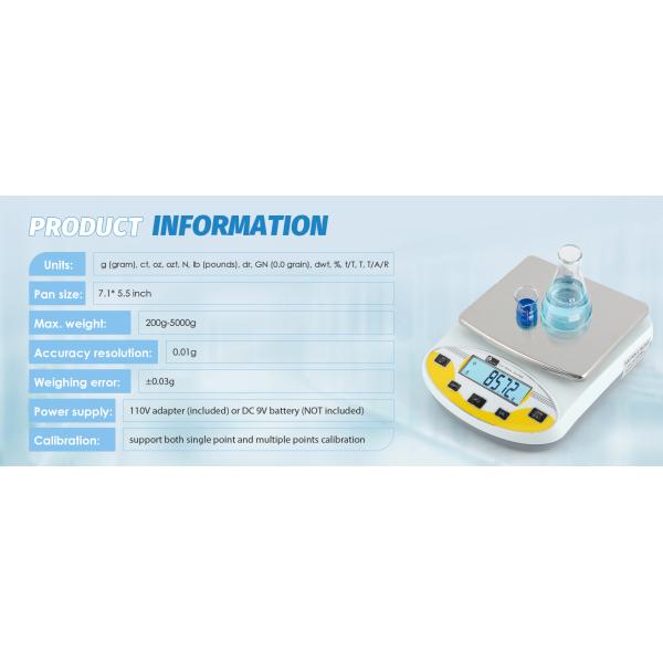 Lab Scale Laboratory Analytical Electronic Balance Digital Scale Pharmacy Jewelry Scale 110V Calibrated(5000g,