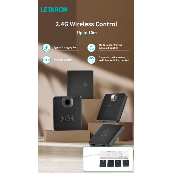 Letaron Wireless Hand Wave Sensor/Touch Sensor/Door Sensor/PIR Sensor Switch for Cabinet LED Lighting
