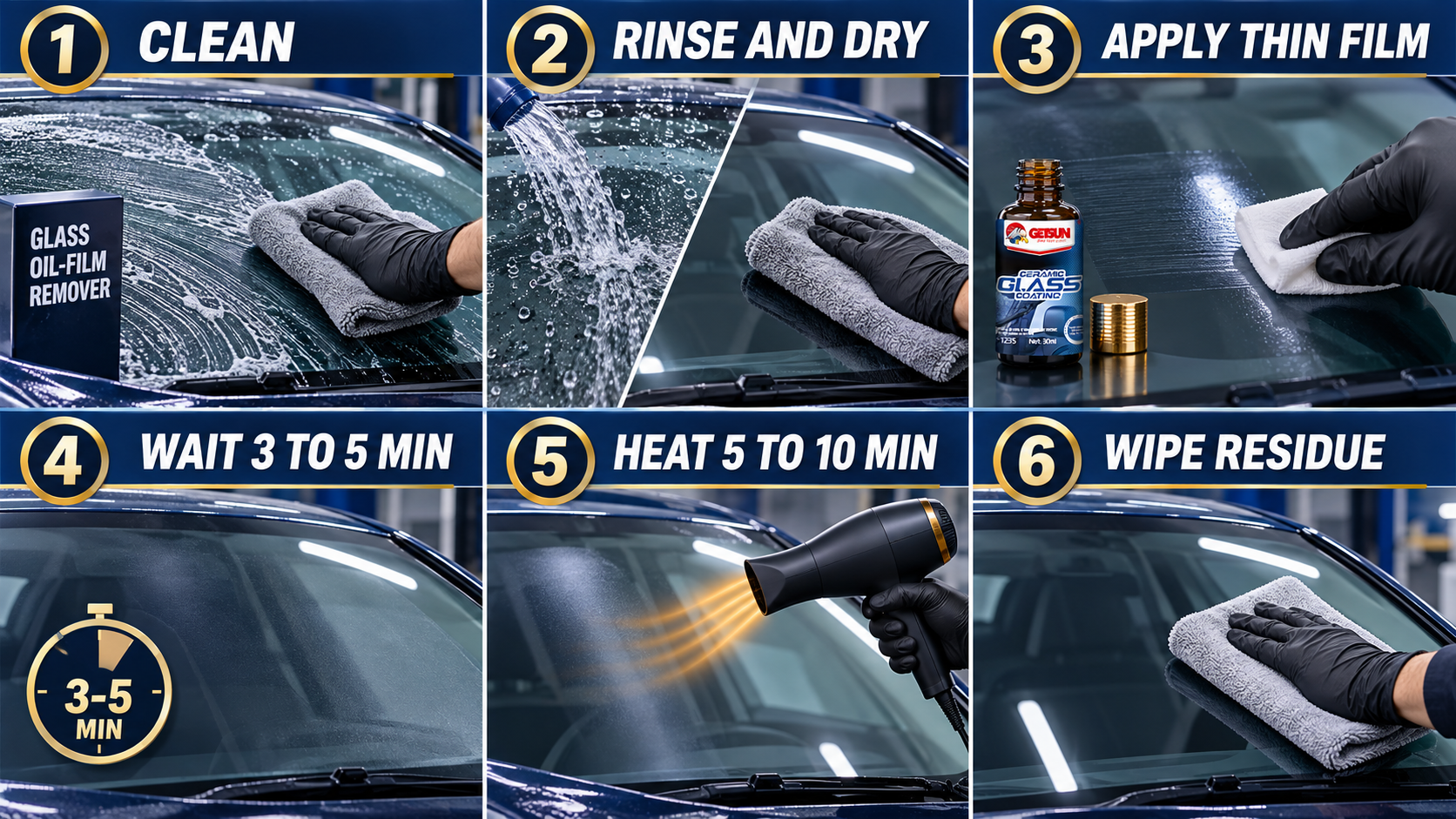 Six-step ceramic glass coating preparation application and heat-curing process