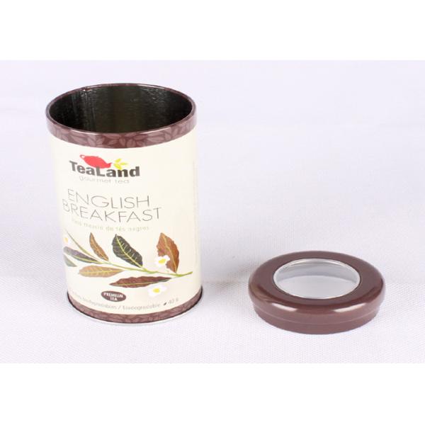 Brown Metal Tea Tins With Clear Top Window , Empty Round Tea Packaging Containers