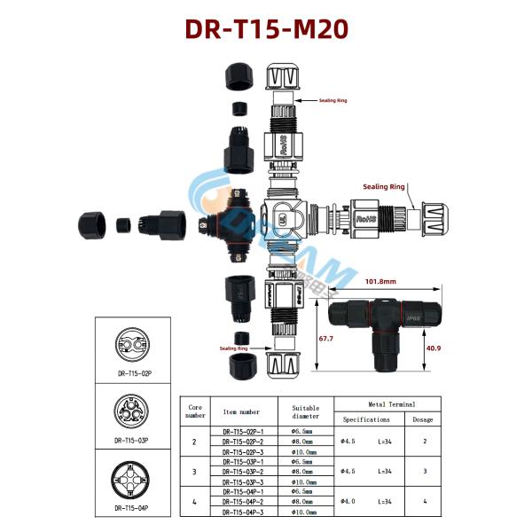 3 Pin Waterproof Electrical Cable Wire Connector IP68 Outdoor Plug Socket