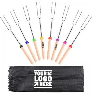  8 In 1 Retractable Marshmallow Roasting Sticks Stainless Steel Smore Skewers Logo Imprinted Manufactures