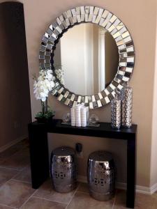  Round Modern 3D Wall Mirror For Living Room Silver / Gold Trimming Manufactures