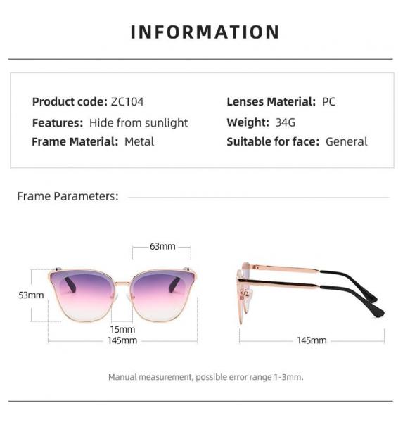 Womens Cat Eye Metal Frame Sunglasses Mirrored Tint Lenses CE