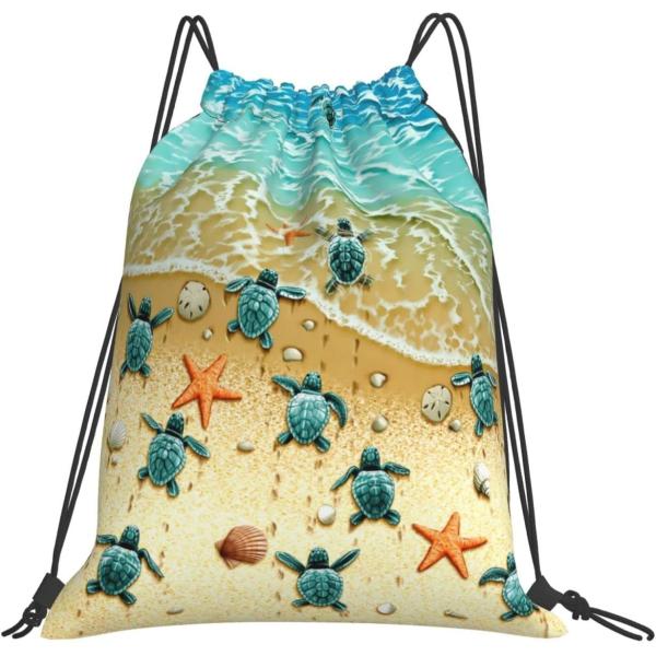 Sea Turtle Drawstring Backpack Waterproof Adjustable Lightweight Gym Drawstring Bag Sports Dance Sackpack