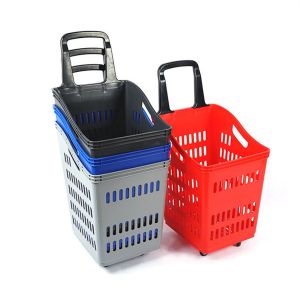  60L Capacity Plastic Trolley Basket with 360° Rotating Wheels and Stackable Design for Brand Customization Manufactures