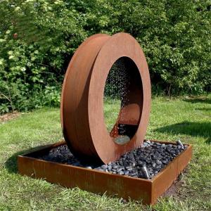  Round Waterfall Cascade Corten Steel Water Feature Fountain With LED Light Manufactures