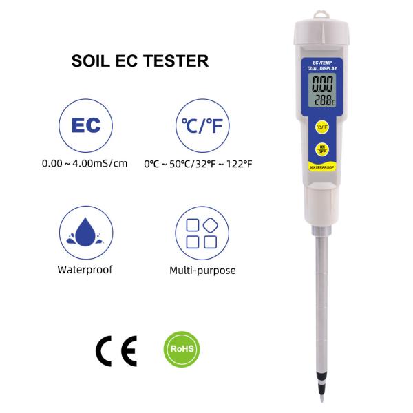 Quality Soil EC Temperature Tester 2-in-1 Waterproof Meter With 0.00 - 4.00mS/cm Range For Garden / Hydroponics /Plants for sale