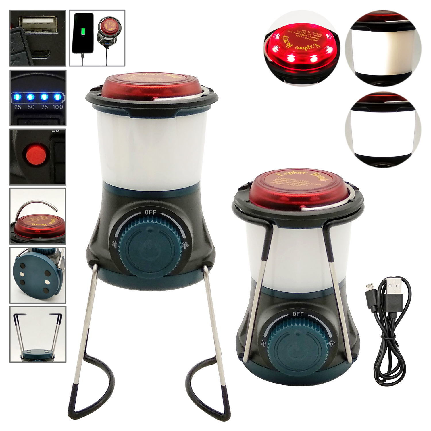  Multi Function Portable Rechargeable Lantern 75x74x110mm Folded 95x74x190mm Unfolded Manufactures