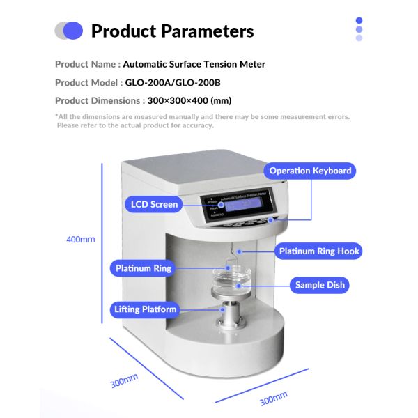 Automatic Surface Tensiometer Water Testing GLO-200A Lab Instrument Surface Tension Meter for Chemicals