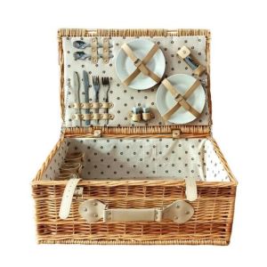 Cheap Picnic Basket for 4 Willow Hamper Set with Insulated Compartment Handmade