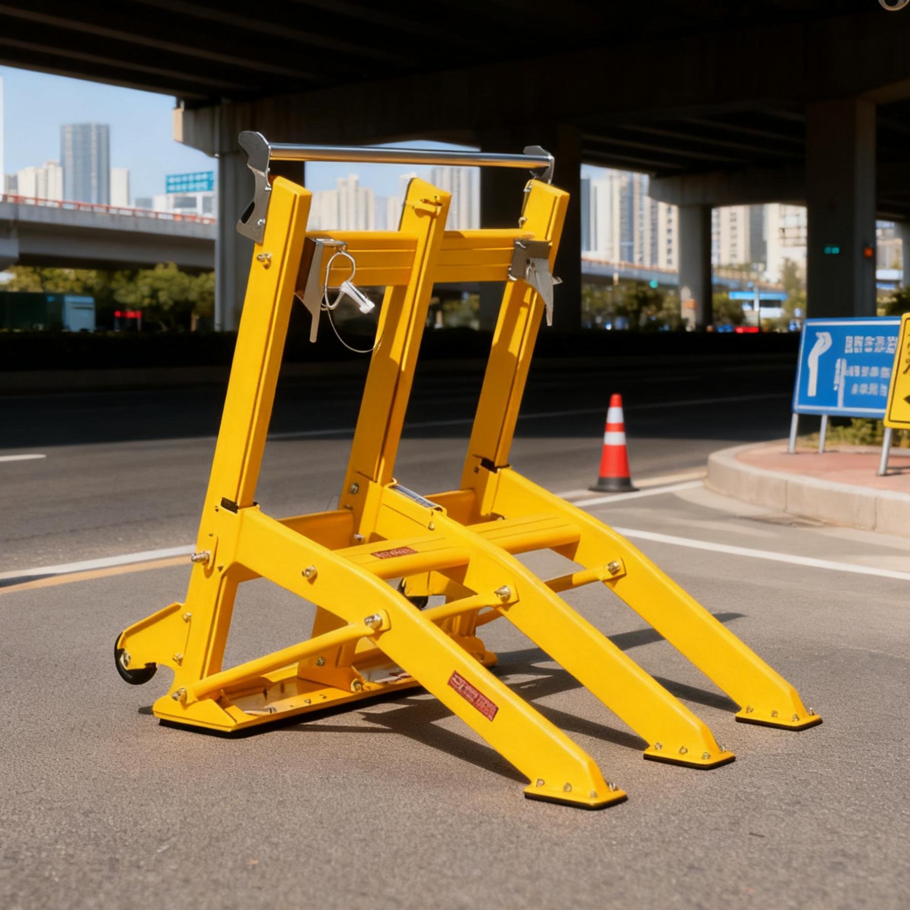 Close-up view of vehicle barrier construction and materials