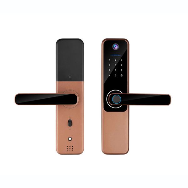 8 Language Code Wifi Tuya Digital Door Lock with Smart Fingerprint Camera and