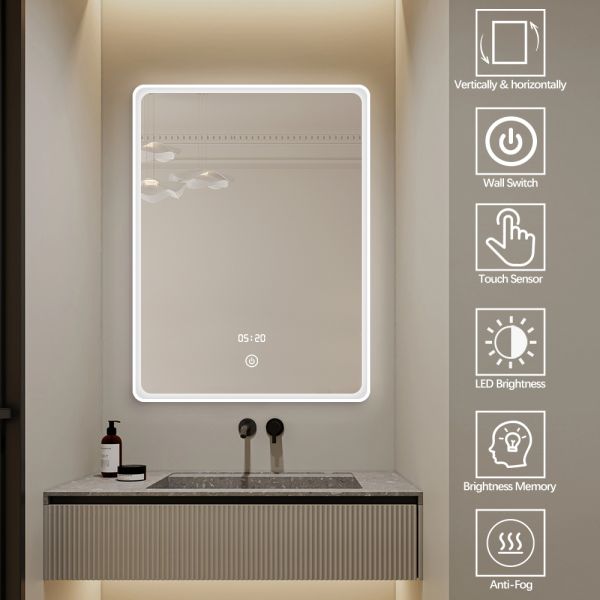Modern Front Lighted Vanity Mirrors , Rectangle LED Wall Bathroom Mirror