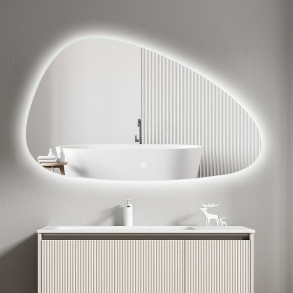Round Polished Edge Bathroom Mirrors With LED Light Smart Touch Sensor