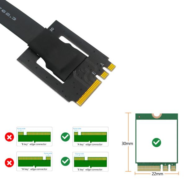 M.2 NGFF Key A-E to PCIe 16X Adapter Cable 25cm Black