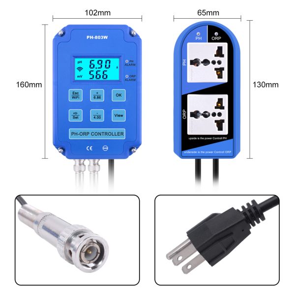 Wifi Output PH ORP Redox Controller with Replaceable Probe for Dual Measurement in Aquarium and Hydroponics