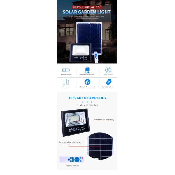 Remote control dusk to dawn solar flood light