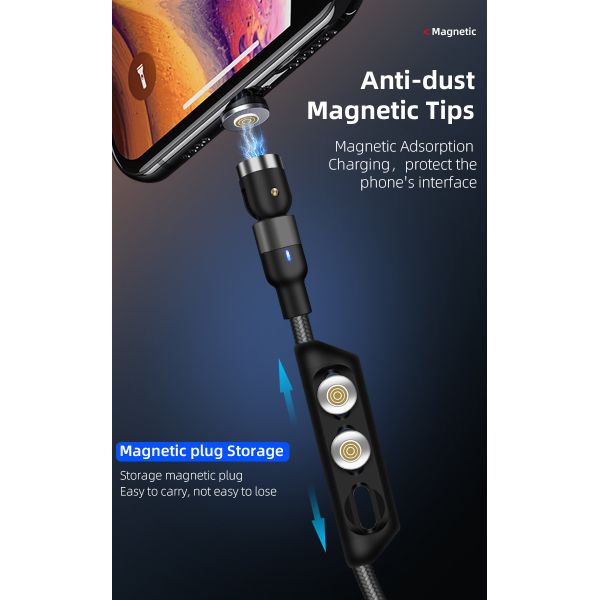 540 Degree 3A Magnetic Micro USB Quick Charging Cable
