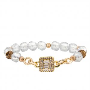  White Quartz Stone Engraved Gold Plated Chain Link Bracelet with Lock Manufactures