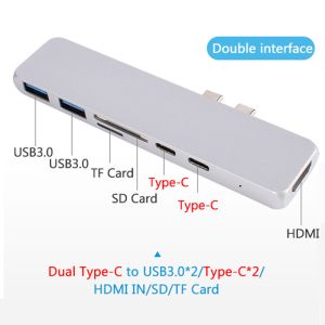 China 7 in 1 Dual Type-C Docking Station Hub M-Book USB-C,4K HD-MI,2xUSB3.0,SD and Micro-SD Card Reader on sale