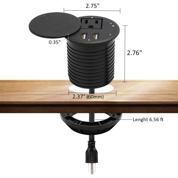 Desk Table Mount circle Round Plug Socket Power Strip 12A